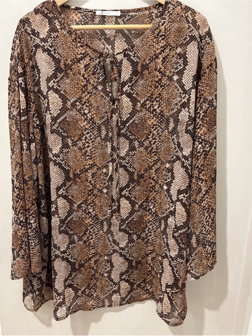 Cupshe Brown Snakeprint Tie-Neck Blouse
